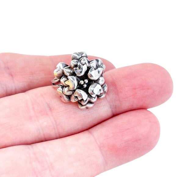 Vintage Sterling Silver 925 Dimensional 3-Dimensional Flower Ring Size 4 - Picture 1 of 7